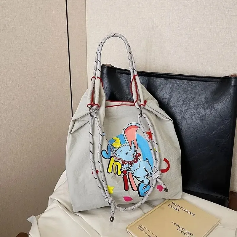 Disney stitch anjo kawaii bonito estudante criativo grande capacidade bordado eco-friendly portátil de um ombro bolsa de náilon