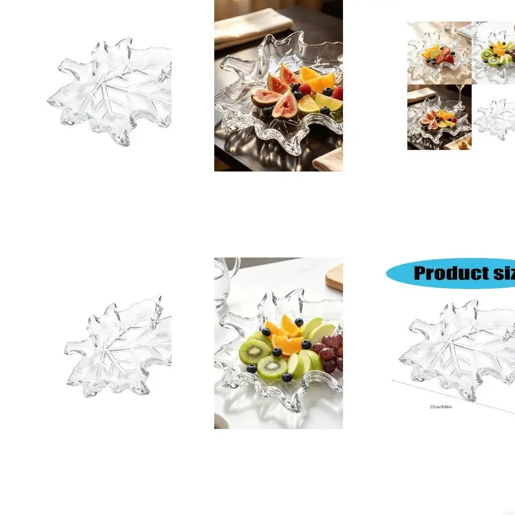 Glass Snacks Dish for Coffee Stations and Reception Area, Clear Maple Fruit Plate for Candy and Dessert, Fall Harvest