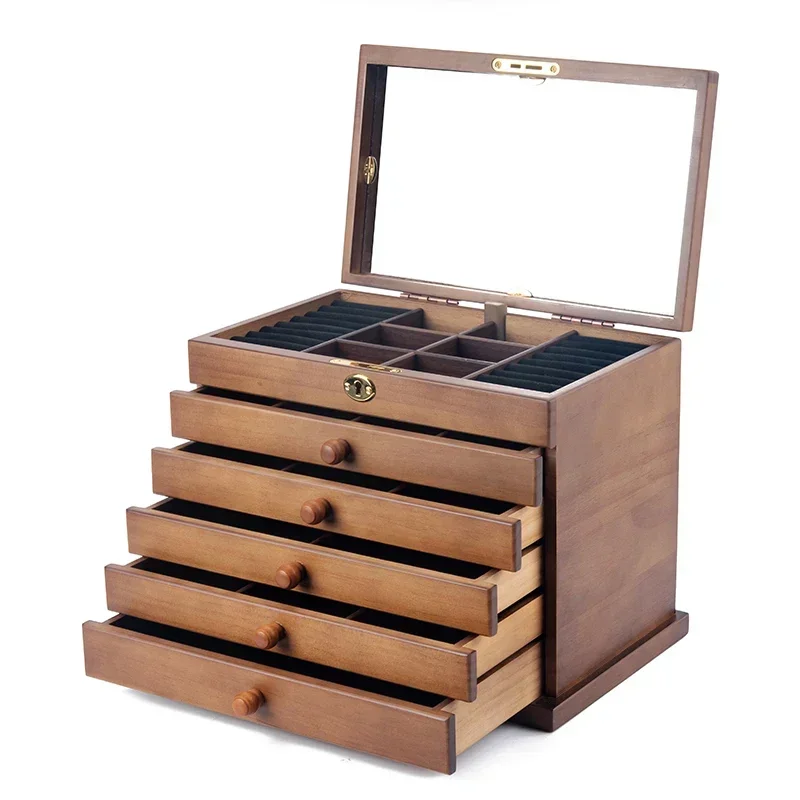

Wooden Jewelry Box Large Organizer Storage with Lock Multi-Functional Large Retro Packaging Gifts Supplies