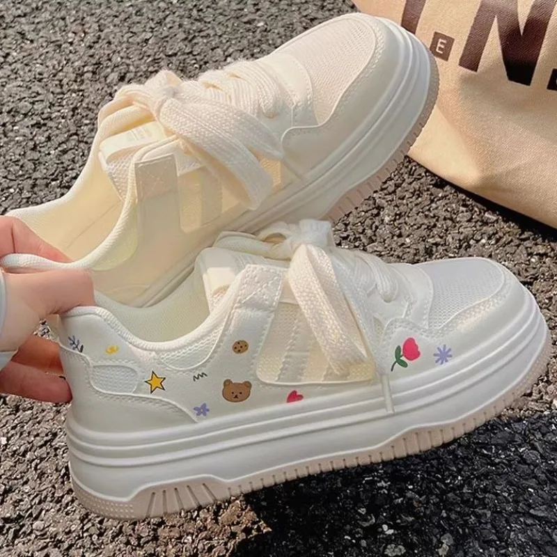Platform White Sneakers Women Summer 2026 Thick Sole Mesh Breathable Cute Student Casual Skate Shoe - view 4