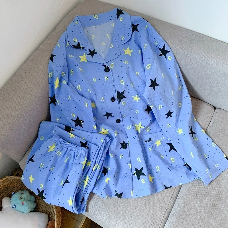 

Пижамный комплект Y2K размера плюс с буквенным принтом в горошек, костюм из 2 предметов, пижама Femme, ночная рубашка, домашняя одежда для осени, модная новая одежда для сна