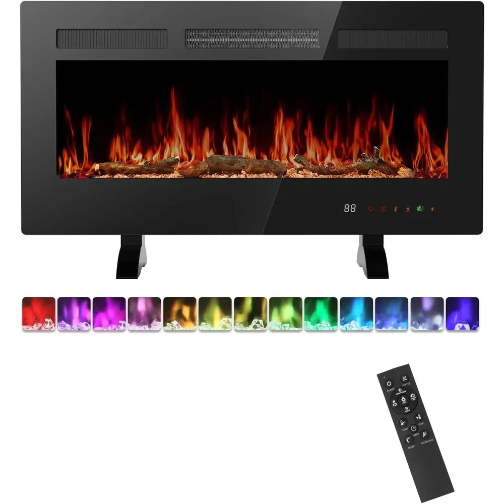 

Настенный электрический камин мощностью 1500 Вт, регулируемое пламя, дистанционное и сенсорное управление, таймер на 12 часов, использование в помещении