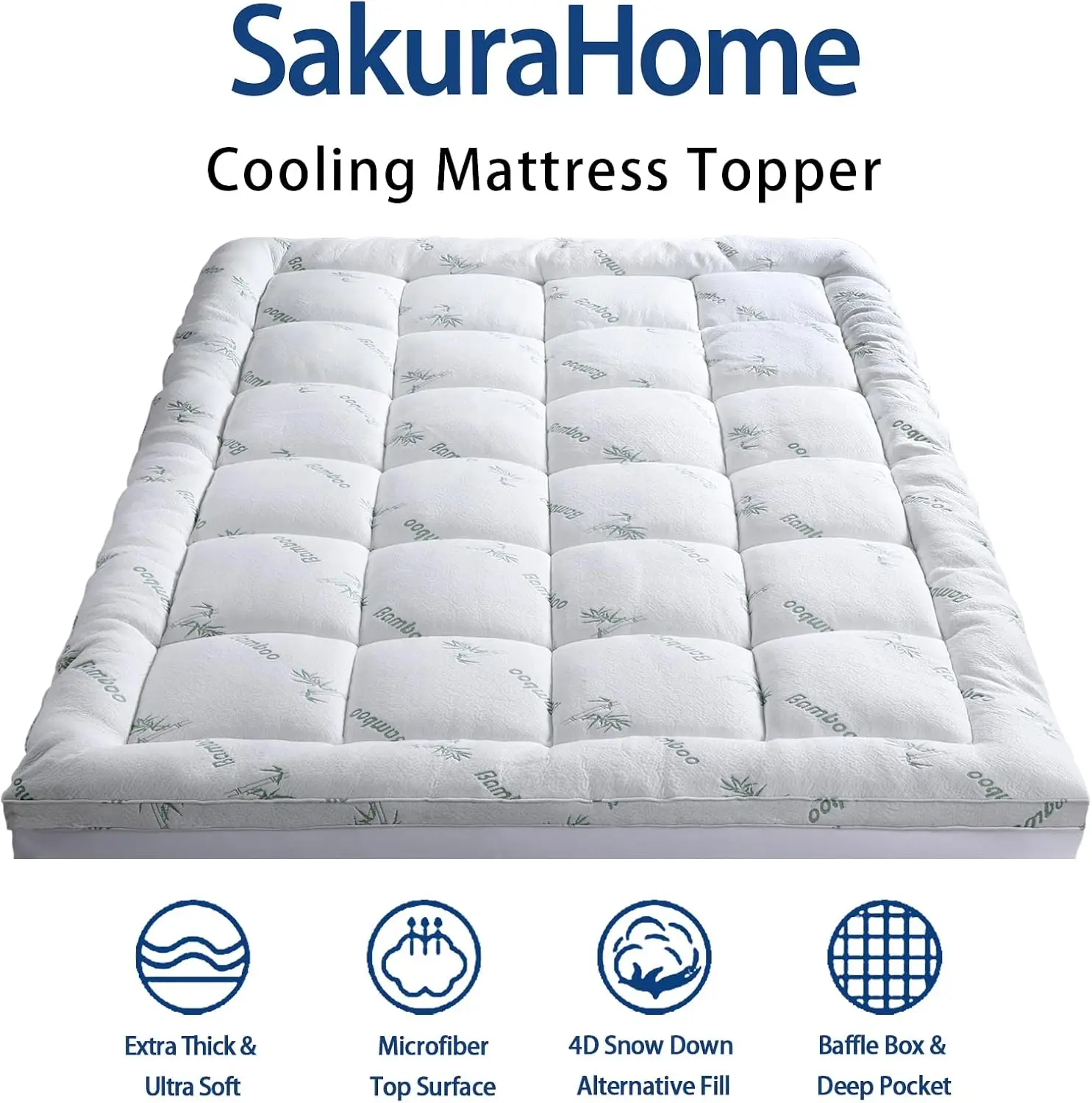 Mattress Topper Queen Size, Cooling Extra Thick Breathable Viscose Made from Bamboo Mattress pad, Soft Quilted Fitted Mattress