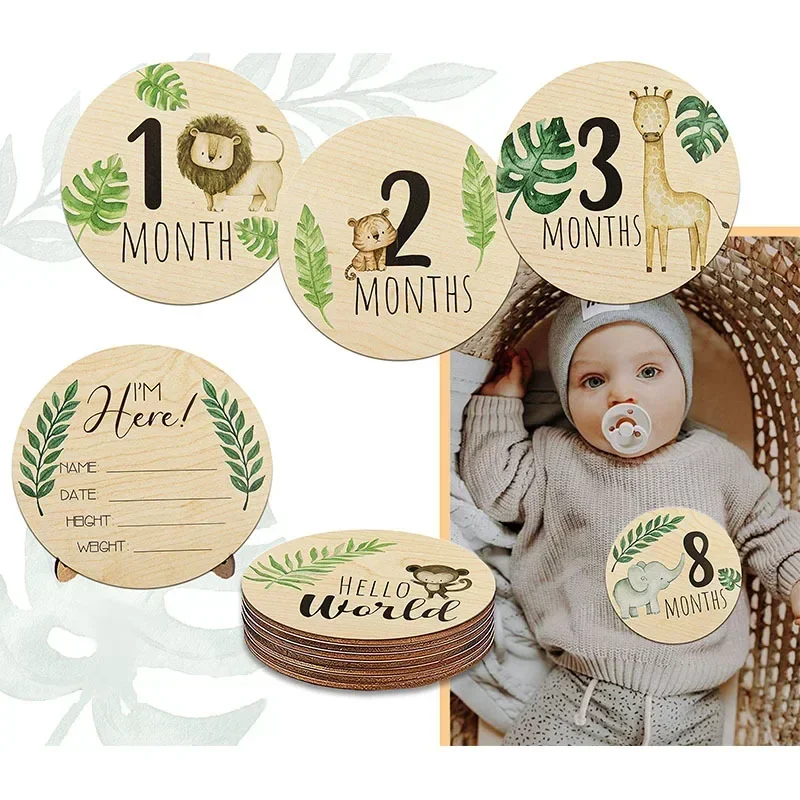 7PCS Newborn Photography Props Wooden Monthly Milestone Cards Baby Shower Gifts for Boys and Girls Photography Accessories DIY