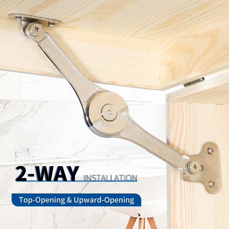 2Pcs Heavy Duty Lid Support Hinges Soft Close Folding Lid Stay Hinge Keep Lid Hinge Open for Cabinet Kitchen Wardrobe EL