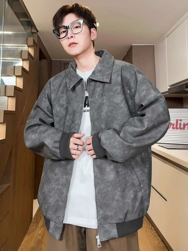 

Мужская байкерская куртка в стиле ретро, американская, весенне-осенняя, из искусственной кожи, с воротником-стойкой, на молнии, свободного кроя, модная