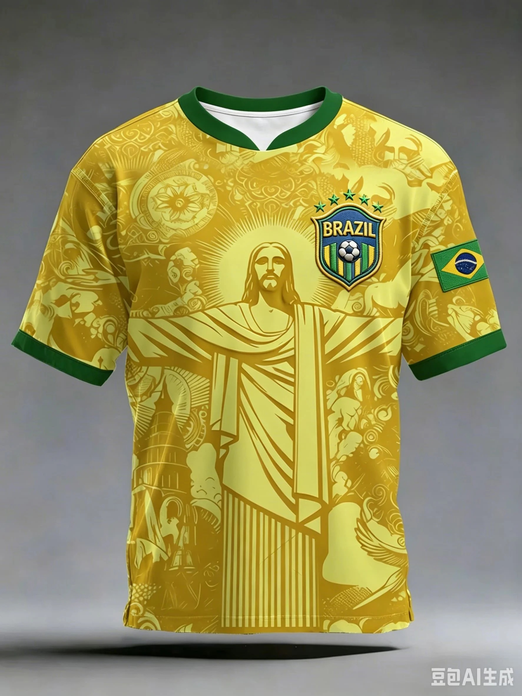 Brazil Christ The Redeemer Graphic Football Jersey for Men  Vintage Short Sleeve T-Shirt Team Casual Fan Wear Soccer   Tee Top