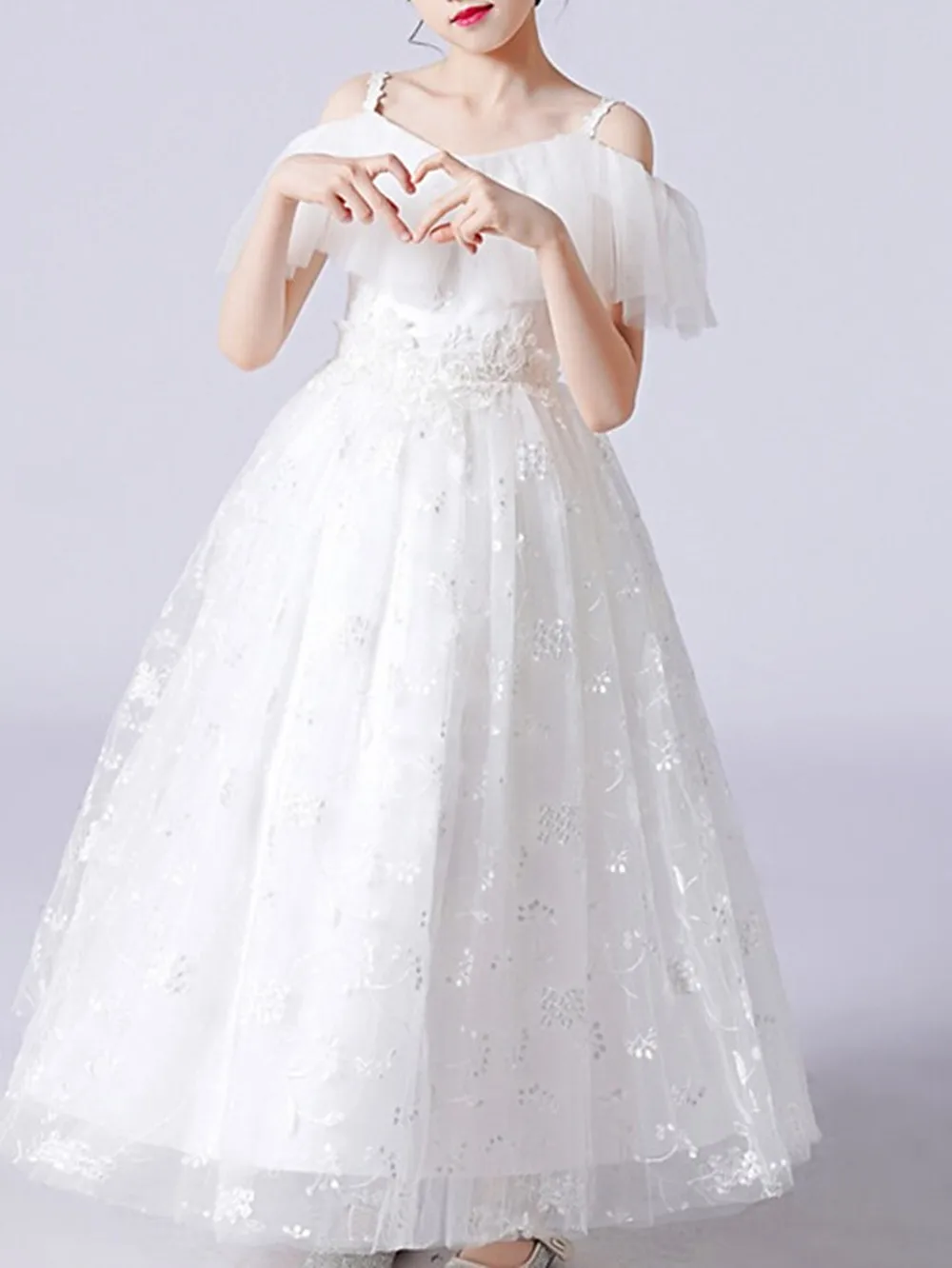 Vkiss Princess Ankle Length Flower Girl Dresses Party Tulle Raglansleeve V Neck with Ruffles 2022 Vestidos De novia فساتين حفلا