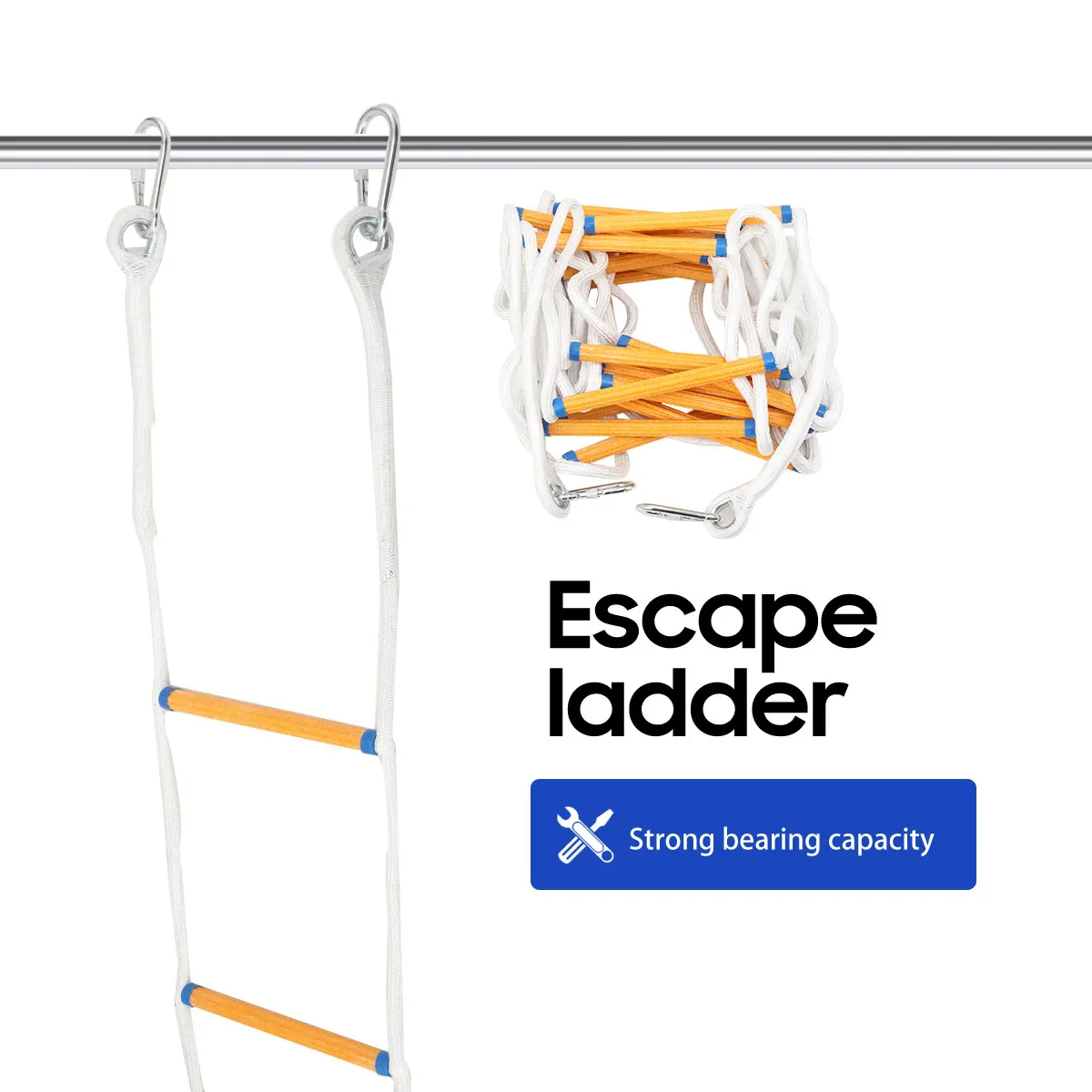 Scala di salvataggio ignifuga da 10 m Scala di corda con 2 moschettoni per il salvataggio dei vigili del fuoco per strumenti di salvataggio antincendio dell'albero della casa a 3-4 livelli