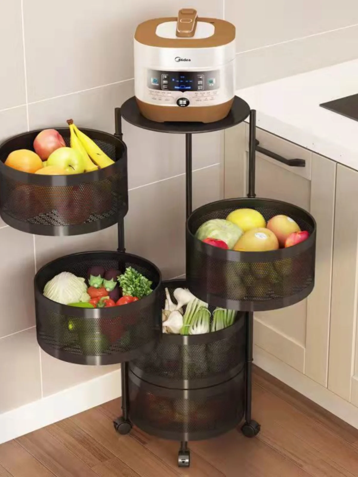 Rotating storage rack, kitchen vegetables, floor to floor, multi-layer fruit basket, household multifunctional, dedicated