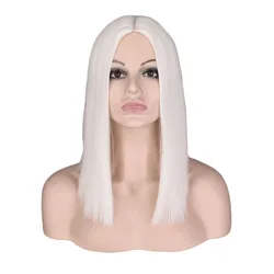 Bob Wigs for Women 14 Inch White Blonde Sexy Wig For Synthetic Natural Straight Middle part Replacement Hair Wig for Daily Party