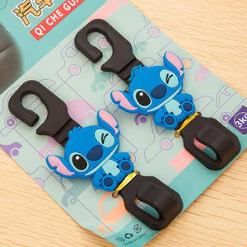 Gancho de puntada de dibujos animados para coche, accesorios para asiento, Kawaii, Disney, Stitch, Mickey Mouse, 2 piezas