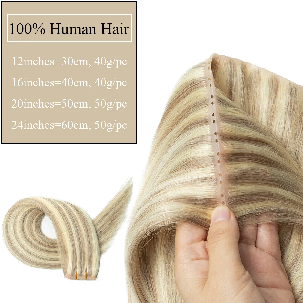 Extensiones de cabello humano con inyección de trama de piel Invisible rubia, cabello liso con doble pestaña, extensiones de trama con orificio XO Natural, negro y marrón