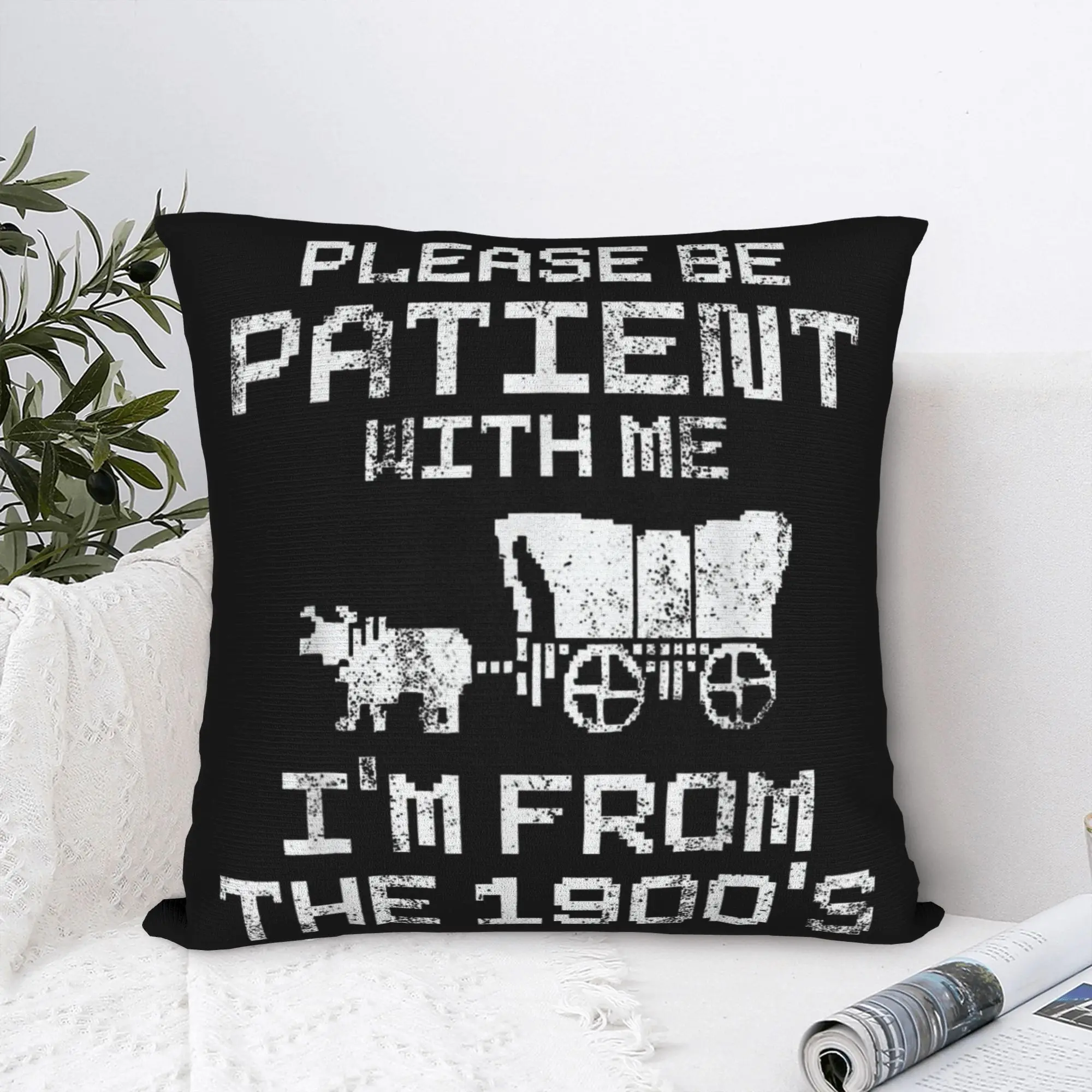 Printed Please Be Patient Born in 1900s Pillowcase Polyester Cushion Cover Gift Humor Funny Pillow Case Cover Living Room Zipper