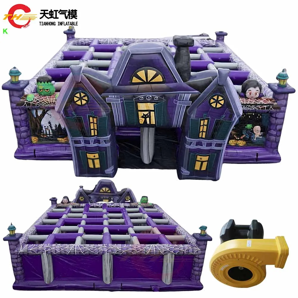 

Быстрая доставка, новинка 2025, надувной лабиринт на Хэллоуин, дом с привидениями, коммерческий надувной лабиринт, лазерная бирка с воздуходувкой