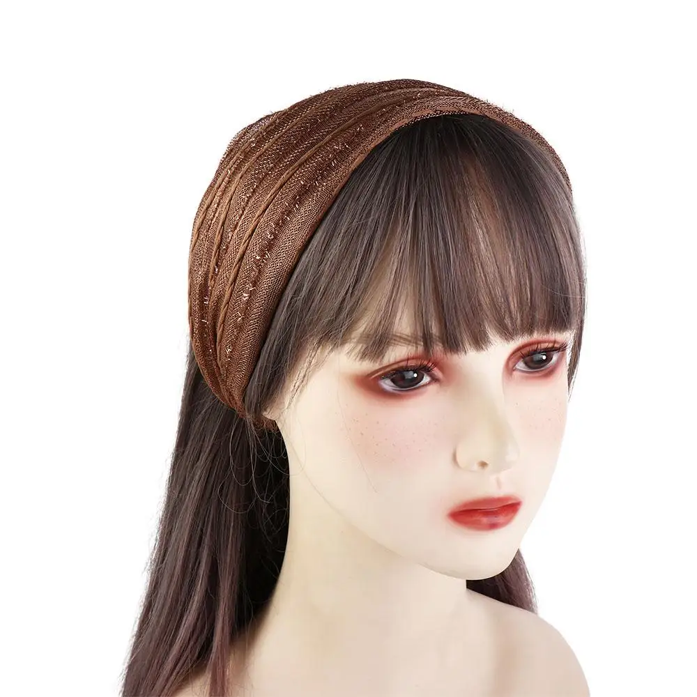 Shiny Stripe Shiny Cloth Cover the White Hair Mother Hair Hoop Mesh Hairbands Women Headband Wide Hair Band Korean Headwear