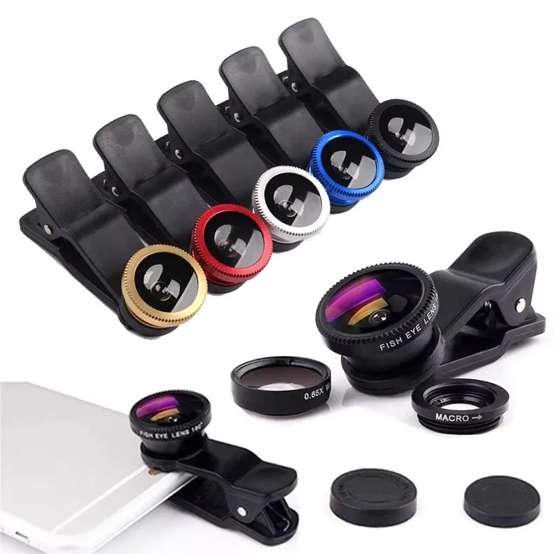 3 in1 Fisheye Phone Lens 0.67X Wide Angle Zoom Fish Eye Macro Lenses Camera Kits With Clip Lens Kits On The Phone for Smartphone