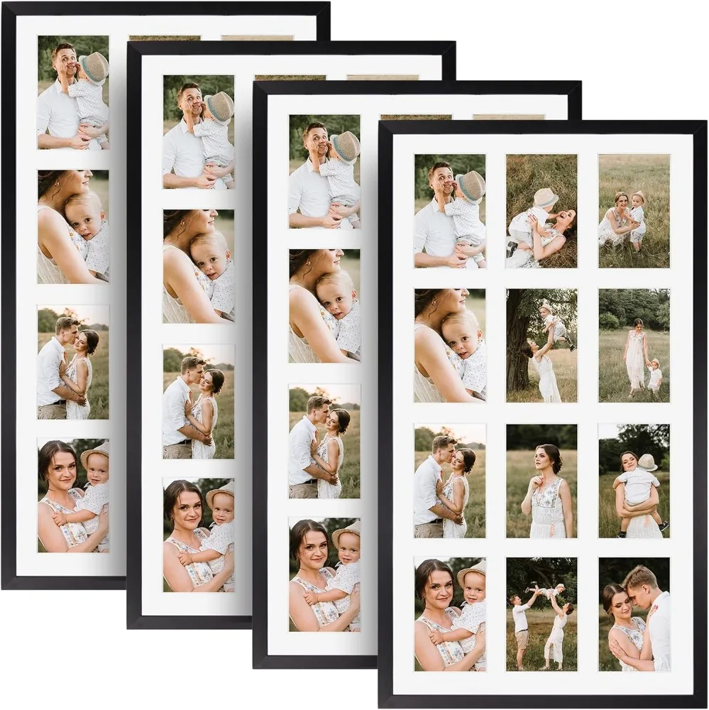 

12 Opening Poster Frame 4x6 Black Collage Picture Frames Set of 4, Multiple Frames for Displaying 6x4 Photos with White Mat