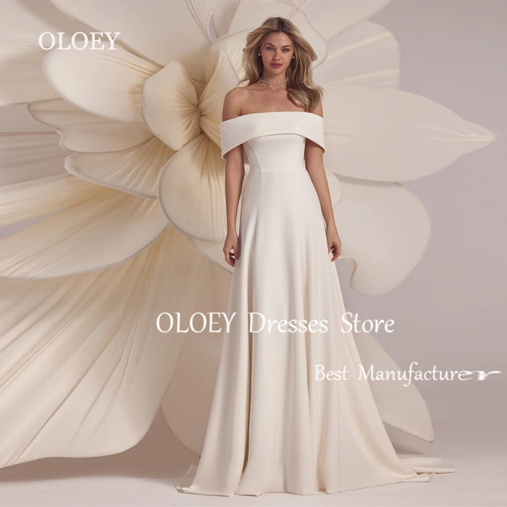 

OLOEY Elegant Ivory A Line Wedding Dress Off Shoulder Stretch Satin Bridal Gown 2025 New Floor Length Custom Made