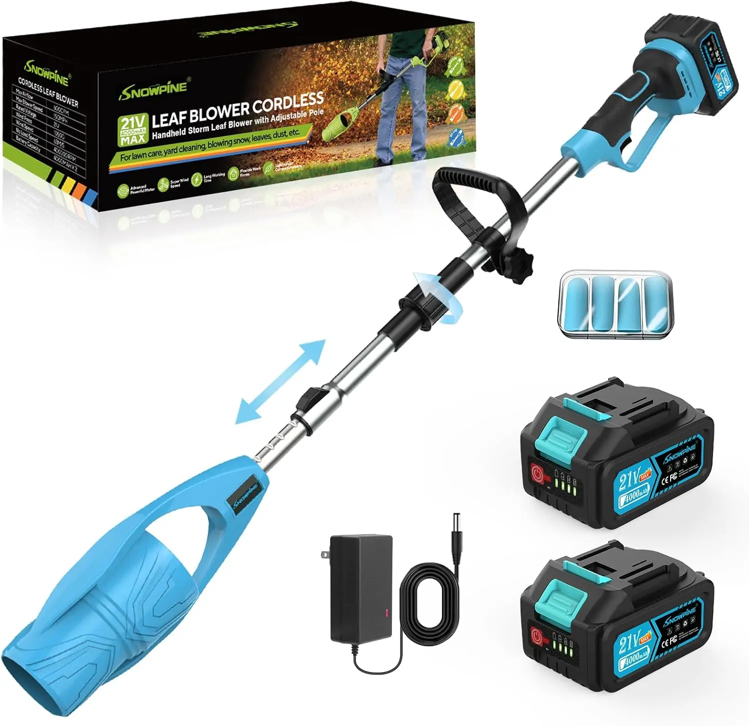 

Cordless Leaf Blower,400000RPM Handheld Air Duster with Adjustable Pole,21V Max 4.0Ah*2 Batteries and Charger,Lightweight Air Br
