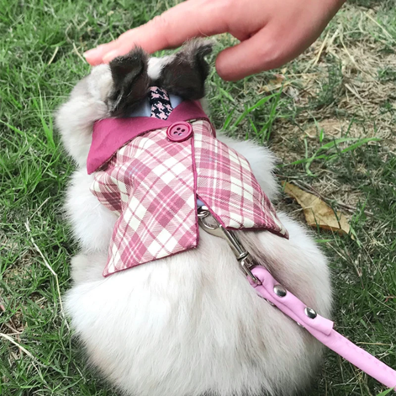 Headsome Rabbit Chinchillas School Uniform Clothes with Harness Walking Pet Harnesses and Leash Set for Small Animals Guinea Pig