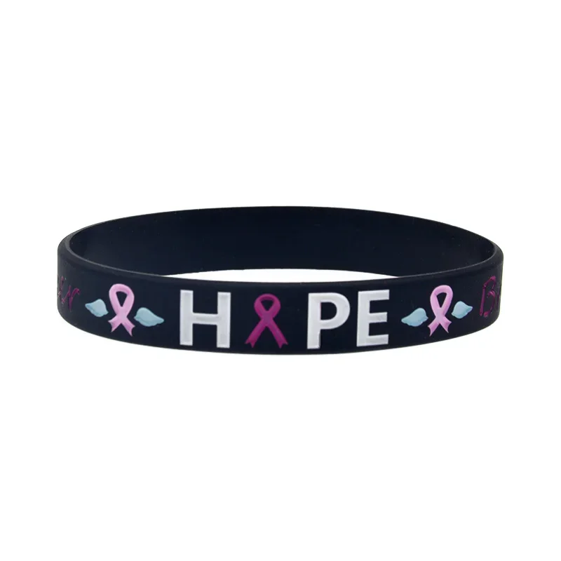 50 Pcs Hope Ribbon Breast Cancer Silicone Bracelet Inspirational Bangle