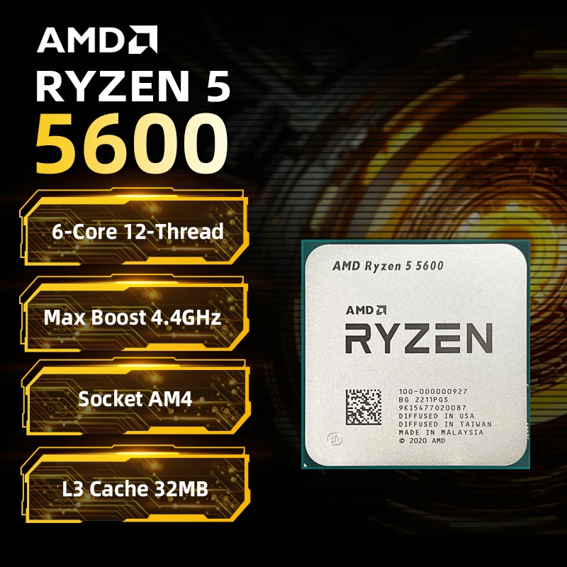 معالج AMD العلامة التجارية الجديدة Ryzen 5 5600 CPU للكمبيوتر المكتبي يصل إلى 4.4 جيجا هرتز 6 النواة 12 خيط 32 ميجابايت مقبس كاش AM4 بدون حزمة