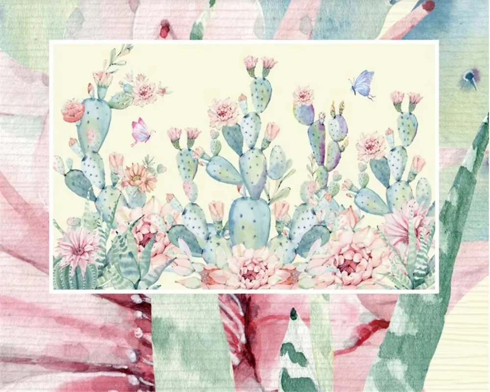 خلفية مخصصة للجدران 3 د رسمت باليد الصبار فراشة حائط الخلفية الجداريات خلفية ديكور المنزل papel دي parede ثلاثية الأبعاد