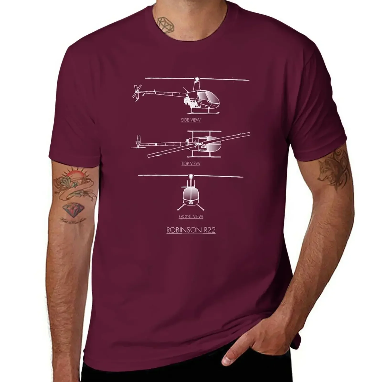 New Helicopter Blueprint Robinson R22 T-Shirt Men's T-shirt Mens Summer Tops Hattori Vietnam Marine Graphic Corps Men Clothing