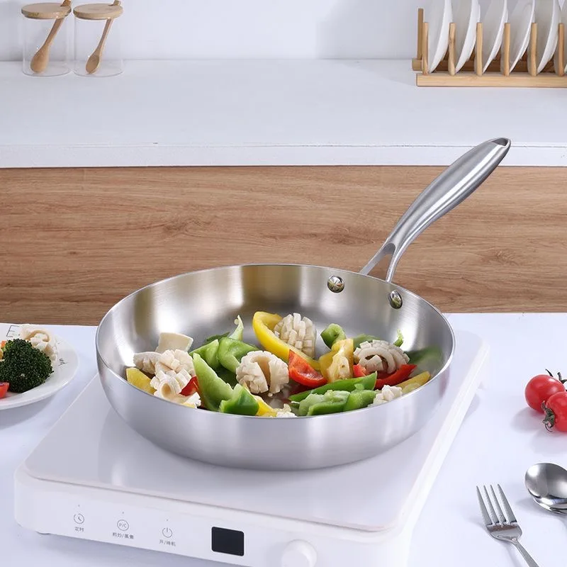 Poêle à frire en acier inoxydable 304, poêle antiadhésive, poêle à steak, poêle non revêtue, ustensiles de cuisine