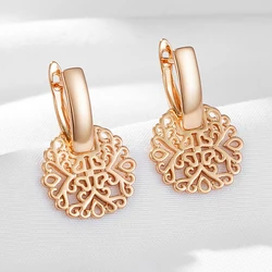 Wbmqda Simple Retro 585 Rose Gold Color Hollow Glossy Dangle Earrings For Women Fashion Fine Daily Matching Jewelry Accessories