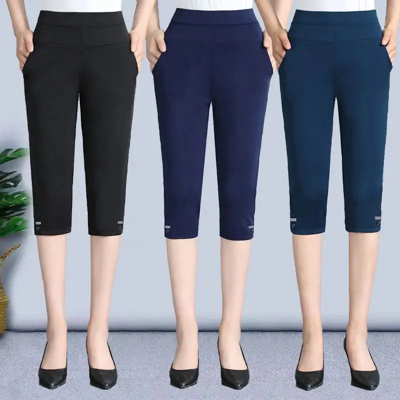 

Women Summer Simplicity Slim Elegant Solid Color High Waist Straight Women Clothes Casual All-match Appear Thin Cropped Pants