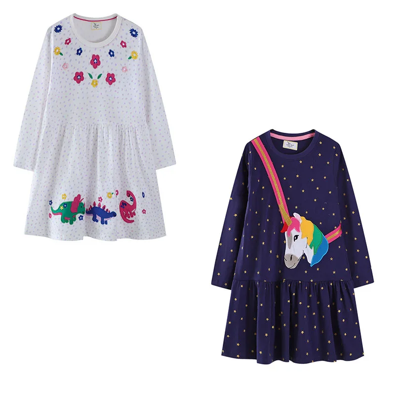 

Jumping Meters 2-7T Long Sleeve Dinosaur Princess Girls Dresses Animals Autumn Spring Children Costume Hot Selling Dress