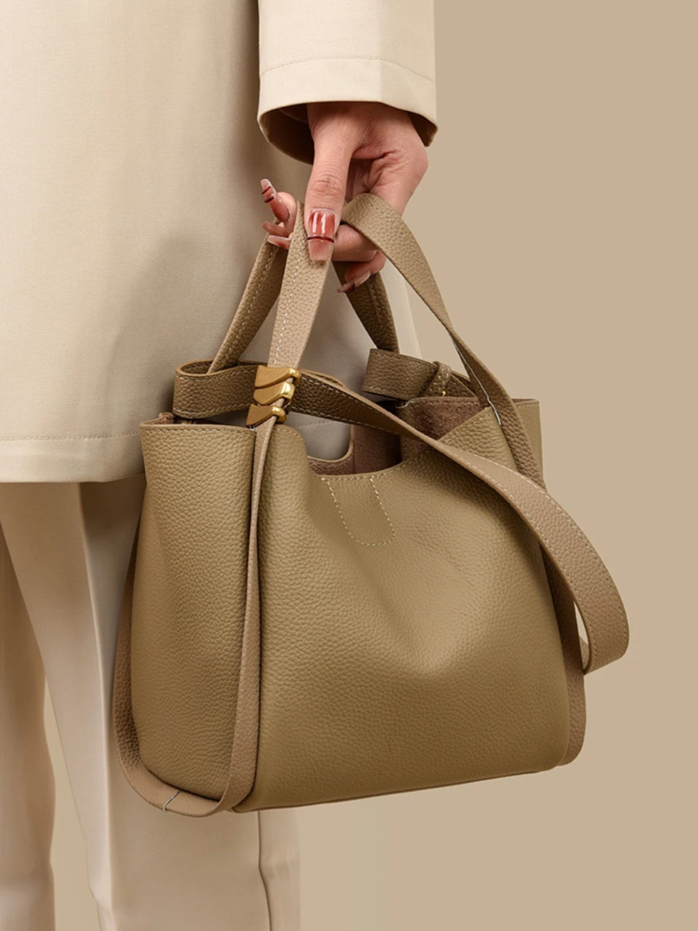 

Soft Leather Handbag For Women Simple Versatile Classic Bucket Bag New Fashion Shoulder Bag High-end Commute Crossbody Bag