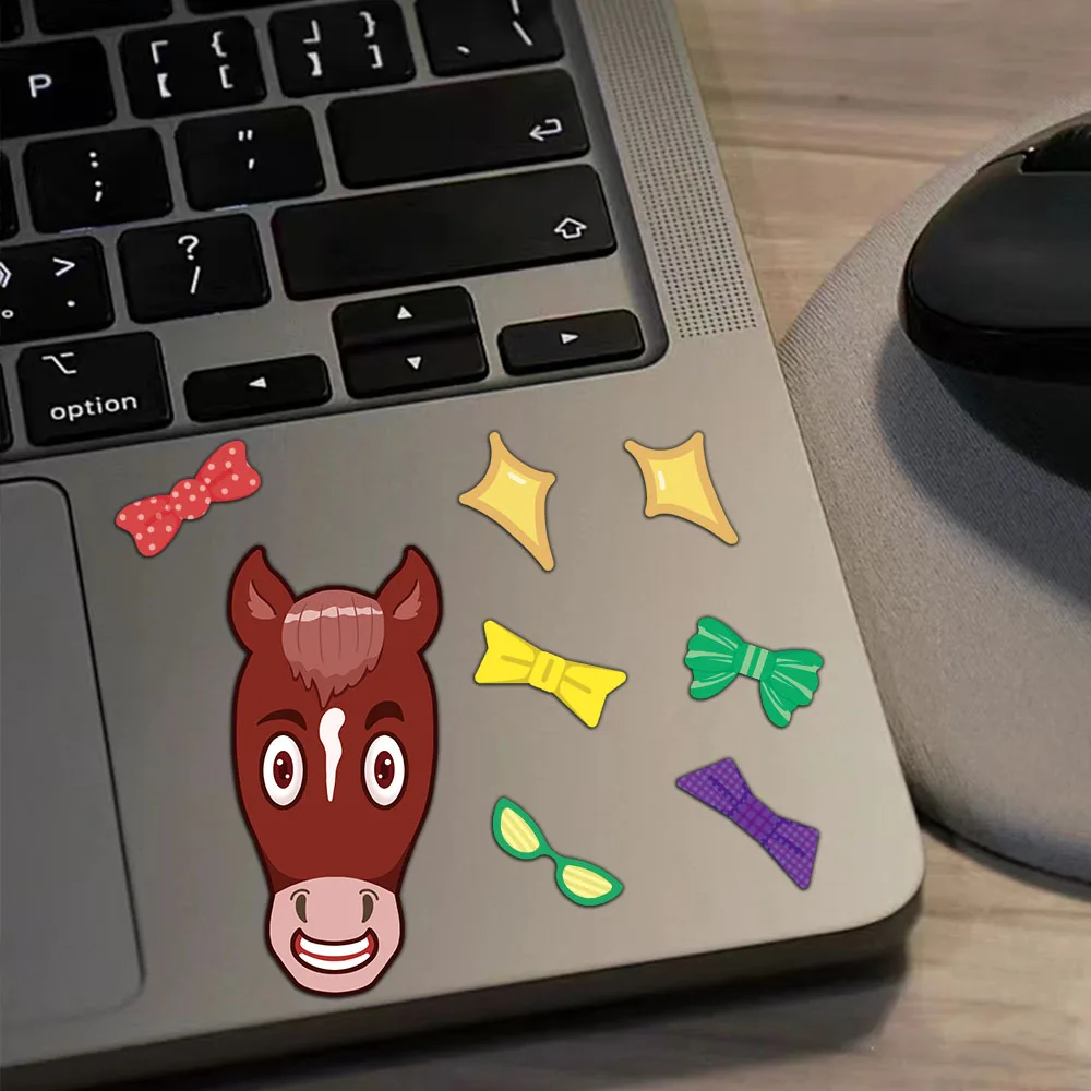 8PCS Animal Horse Coffee Horse Brown Horse Puzzle Stickers Cartoon Face Stickers DIY Creative Table Decoration Stickers