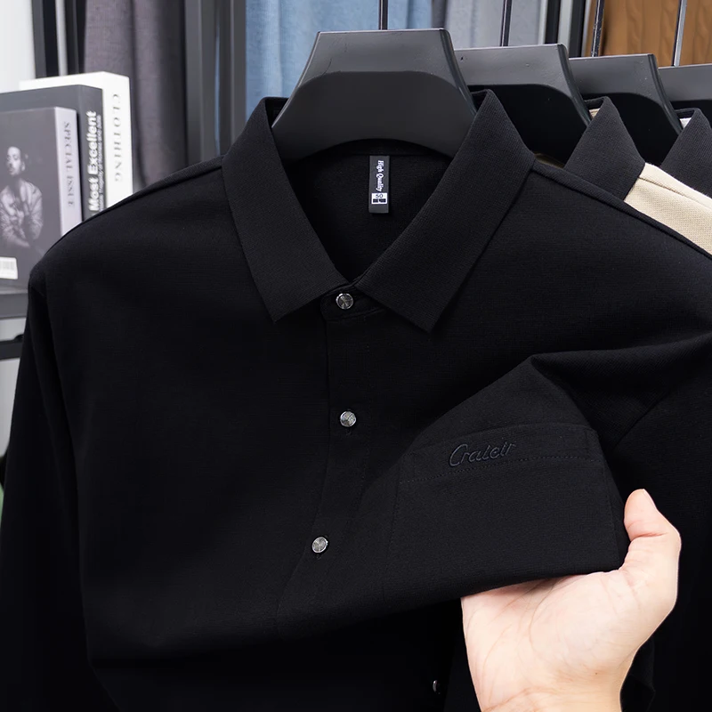 Men's Designer Long Sleeve Shirt Contrast Collar Button down Pocket Autumn Winter Business Casual Classic Fashion Men's Clothing