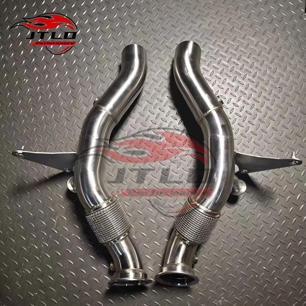 For Ferrari F8 Tributo Straight Pipe Exhaust With Heat Shield 304 Brushed Stainless Steel High Performance Race Sport Downpipe