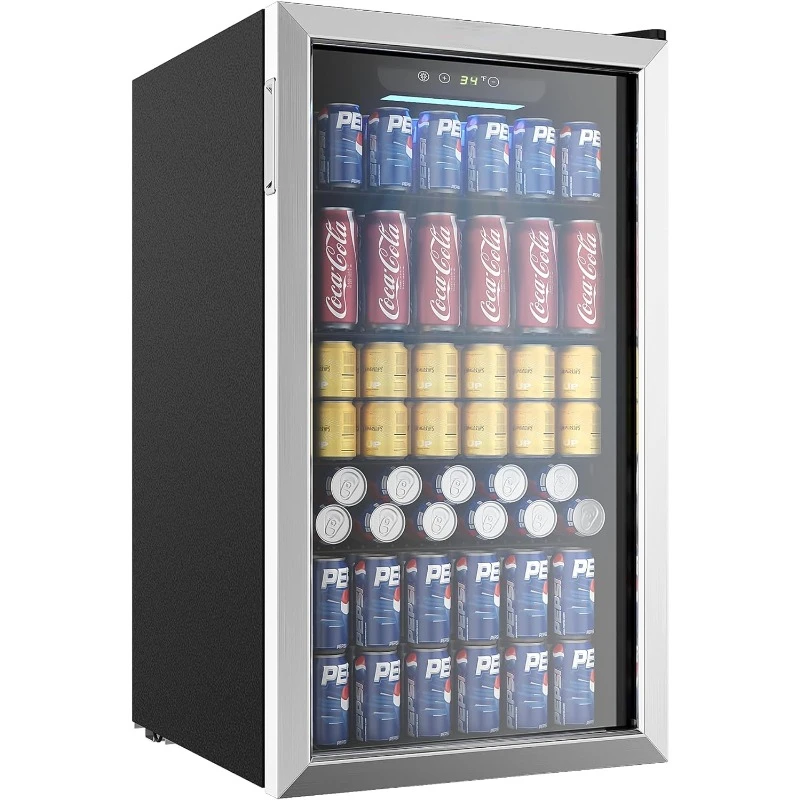 

Beverage Refrigerator and Cooler, 126 Can Mini fridge with Glass Door, Small Refrigerator with Adjustable Shelves for Soda Beer