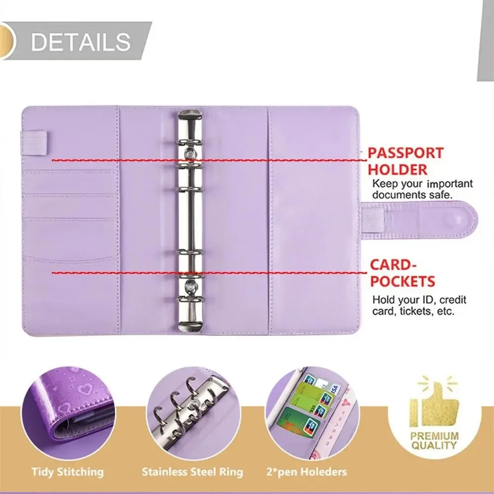 Creative Pu Leather Envelope Challenge Notebook Colorful Love Heart Loose-leaf Notebook a6 Budget Binder Challenge Budget Binder
