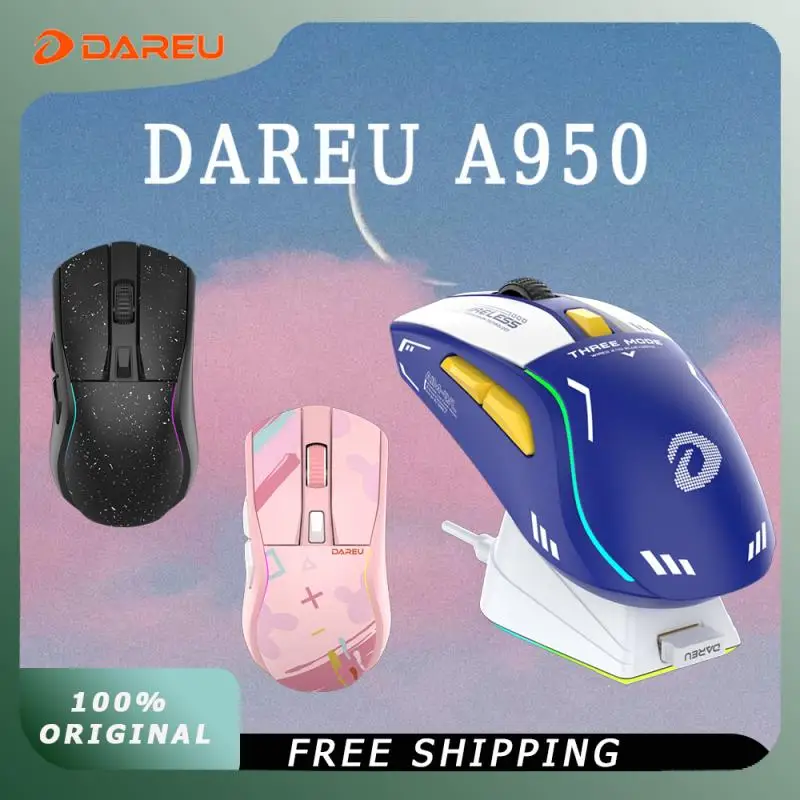 Dareu A950 Wireless Mouse 3-Mode Paw3395 Sensor RGB 88g Lightweight Ergonomics Bluetooth 2.4G Customized PC Office Gaming Mouse