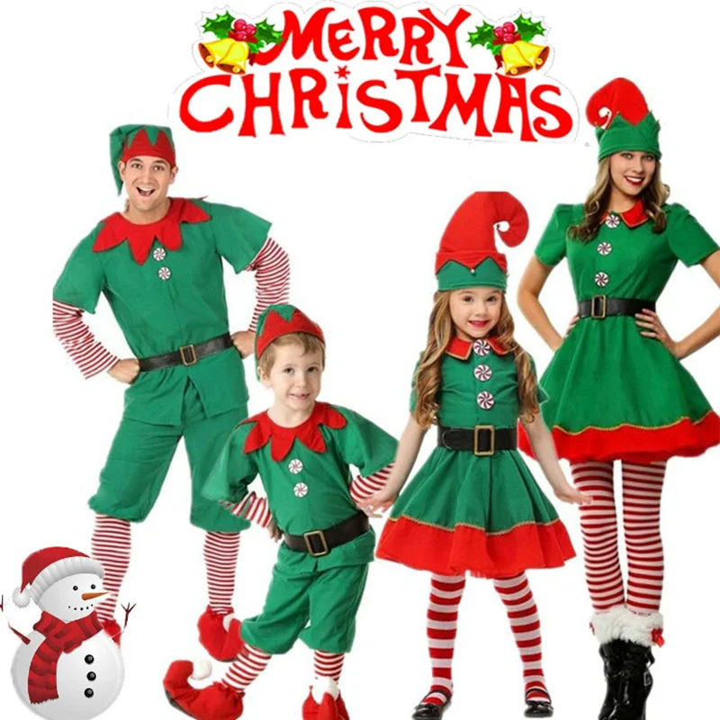 

Christmas Children's and Adult Christmas Elf Costumes Santa Claus Christmas Ball Costume Cosplay Halloween Parent Child Set Gift