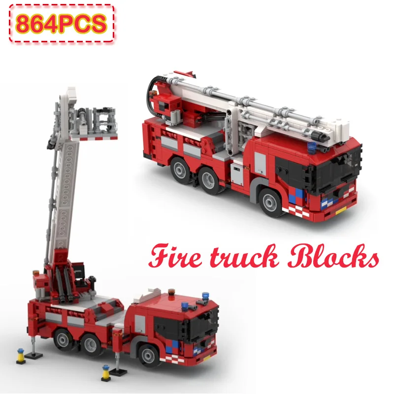 

864 шт. модель пожарной машины, небольшой строительный блок, имитация автомобиля, образовательная сборка, орнамент, MOC, кирпичи, игрушки для мальчиков, праздничные подарки