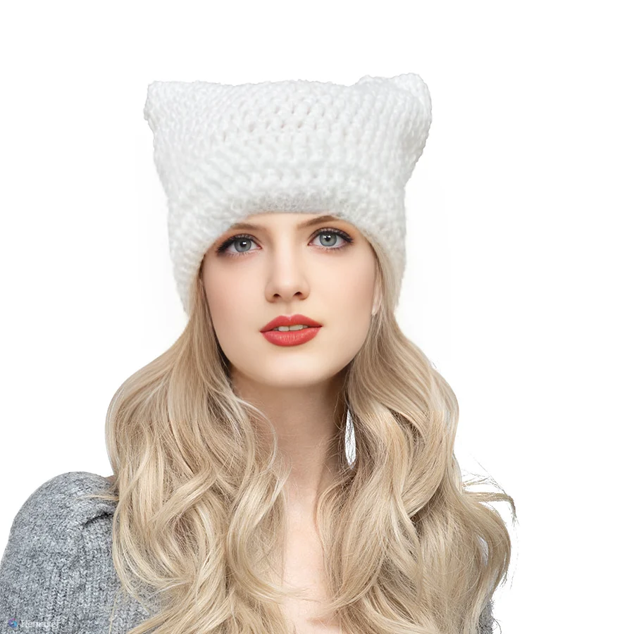 Urocze kocie uszy czapka typu Beanie dla kobiet zimowe paski koreańska moda Y2K HipHop Cosplay z dzianiny Streetwear męskie czaszki