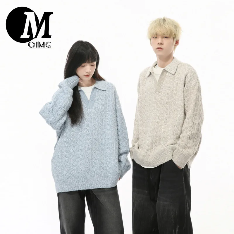 [OIMG] Autumn New Product Korean Edition Fake Two Piece Collar Pullover Knitted Couple Loose Sweater