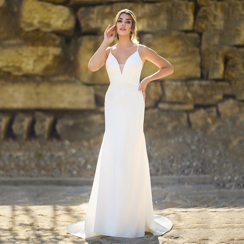 

Civil Wedding Dresses 2026 Spaghetti Strap V Neck Bow Backless Mermaid Bridal Gown Simple Floor Length Bride Dress Customized