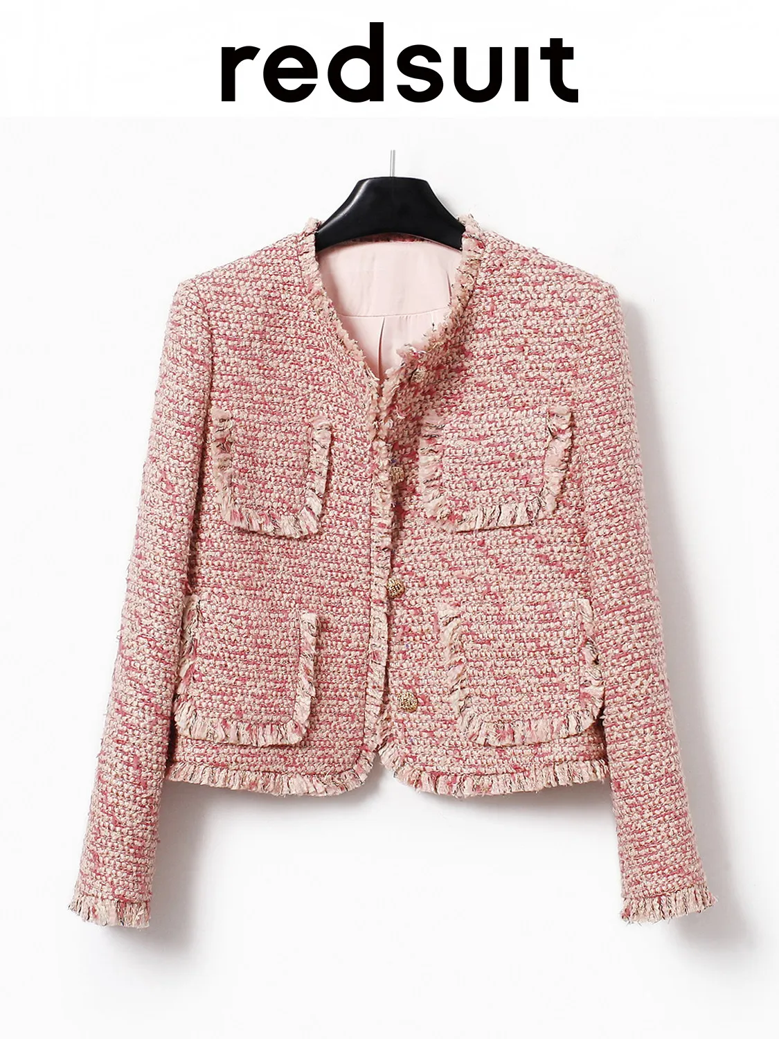 

New Romantic pink tweed woven jacket with exquisite tassel design Can customize size