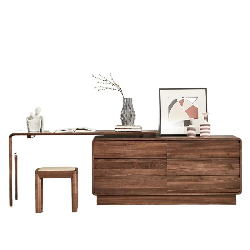 

black walnut all-solid wood chest, multi-functional dressing table integrated, cabinet, bedroom writing table