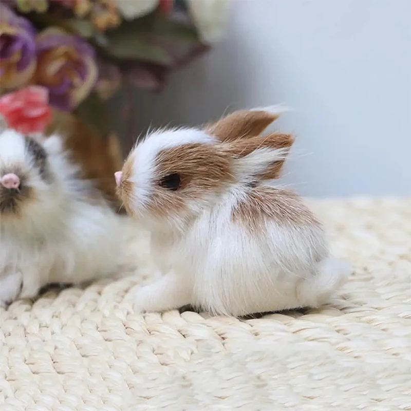 

Simulation Rabbit Ornament Easter Bunny Model Mini Animal Doll Fur Squatting Model Rabbit Plush Toy Home Decoration Kids Gift