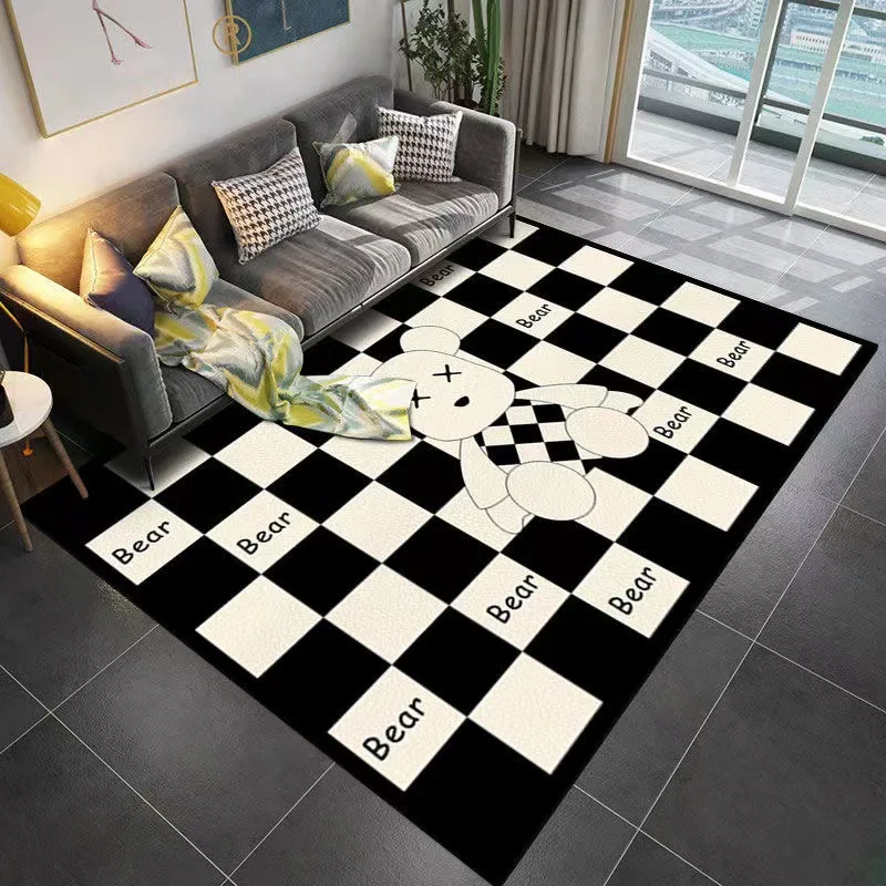 

Light Luxury and Minimalist Crystal Velvet Carpet, Living Room Carpet, Bedroom Checkerboard Patterned Bedside Carpet