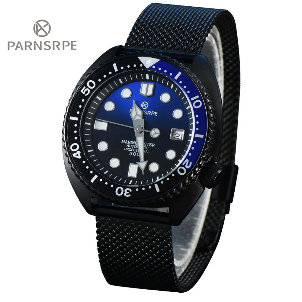 PARNSRPE Big abalone Diver Men\'s Watch dark blue Dial Sapphire Glass Japan NH35 Movement Date Indicator